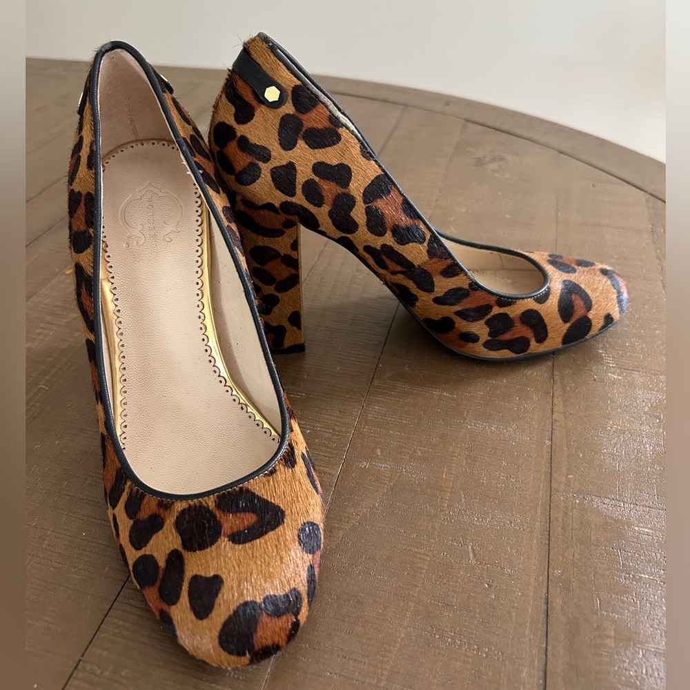 C. Wonder Leopard Print Block Heel Pumps in Brown and Black